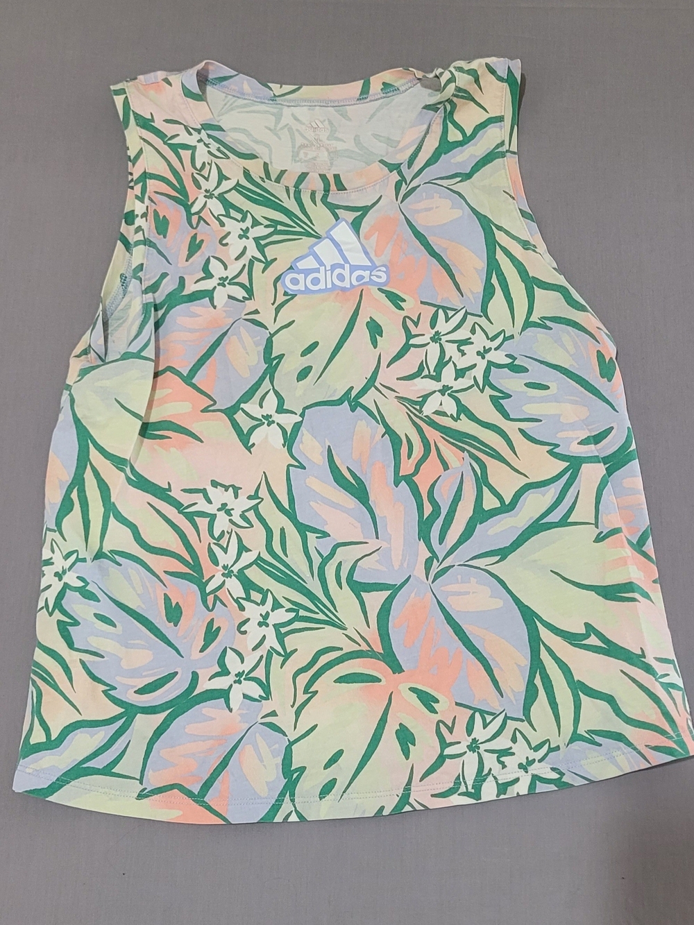 adidas Floral Print Tank Top in Pastel Green, Pink & Blue